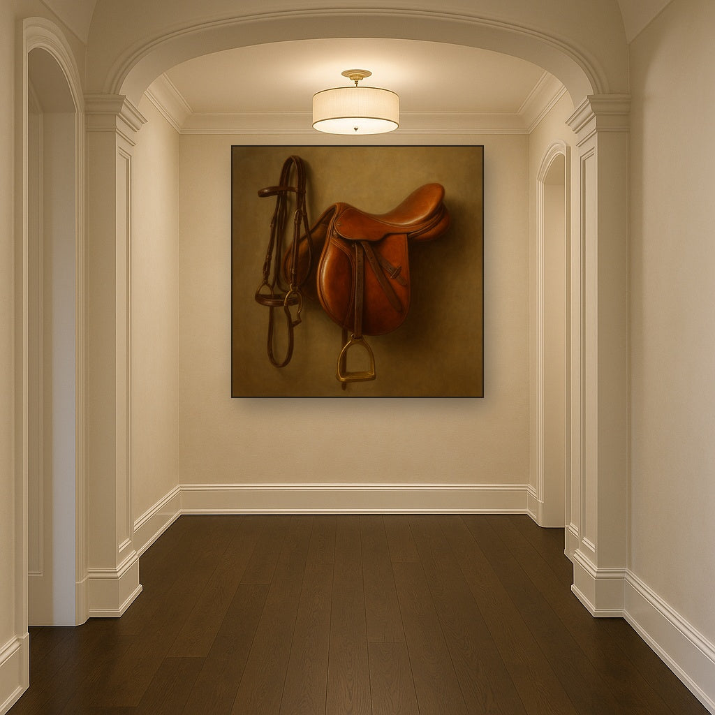 Vintage Bridle & Polished Leather Saddle No. 4 Oil Painting - View 5