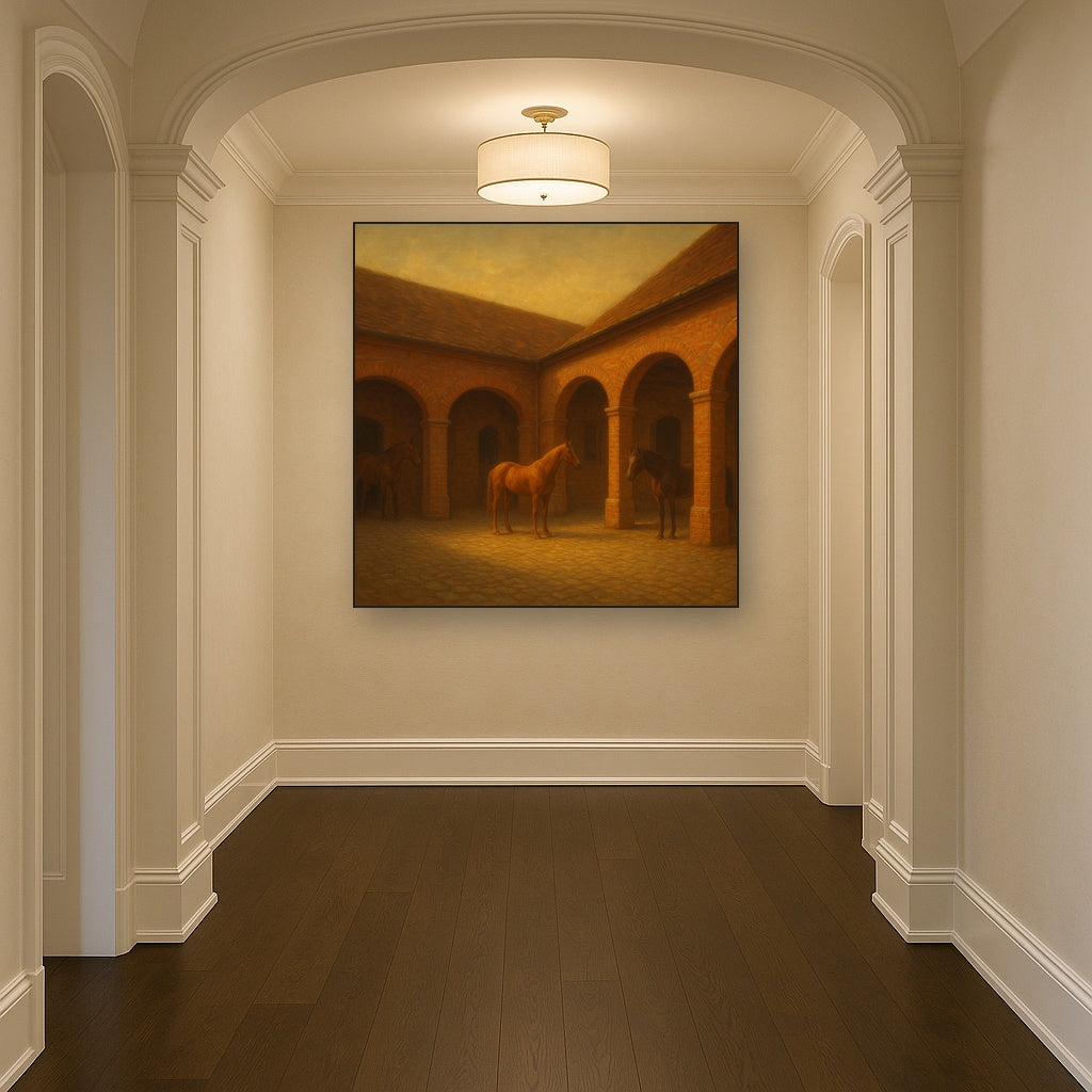 Equestrian Stable Courtyard in Late Afternoon No. 9 Oil Painting - View 5