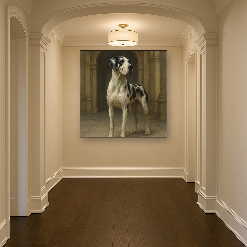 Regal Great Dane in Grand Architectural Hall No. 10 Fine Art Oil Painting - View 5