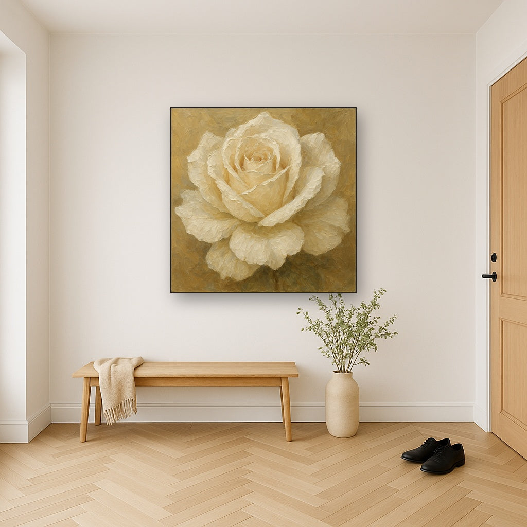 Oversized White Rose in Bloom Oil Painting - View 5