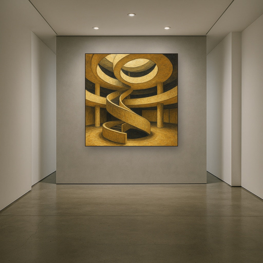 Travertine Spiral Atrium Perspective No. 7 Oil Painting - Styled in Entryway Hallway