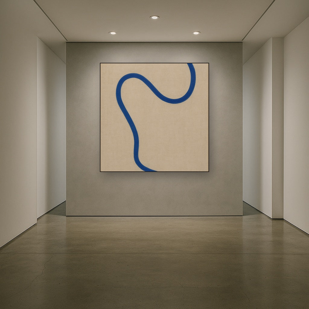 Cobalt Blue & Pale Oat Contour No. 8 - Modern Fine Art Oil Painting - View 5