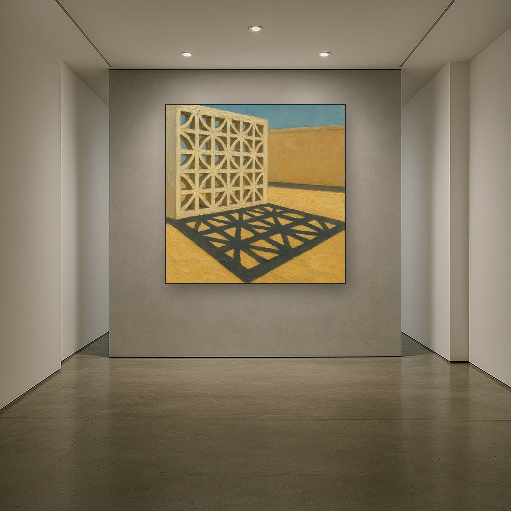 Desert Modern Breeze Block Shadow No. 4 Oil Painting - Styled in Entryway Hallway