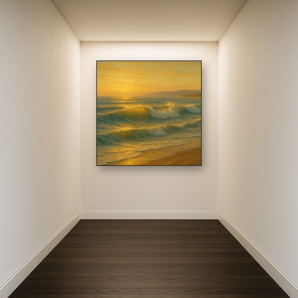 Golden Hour Sunlight on Ocean Swells No. 18 Oil Painting - View 5