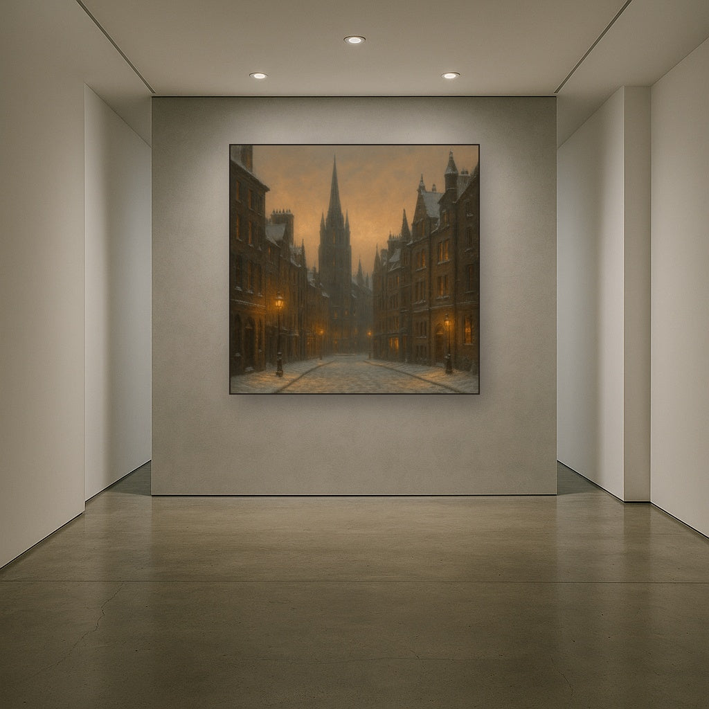 Edinburgh Old Town Royal Mile in Snow No. 5 Oil Painting - View 5