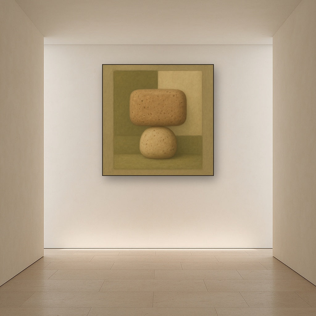 Muted Olive & Sandstone Geometric Balance No. 4 Oil Painting - View 5