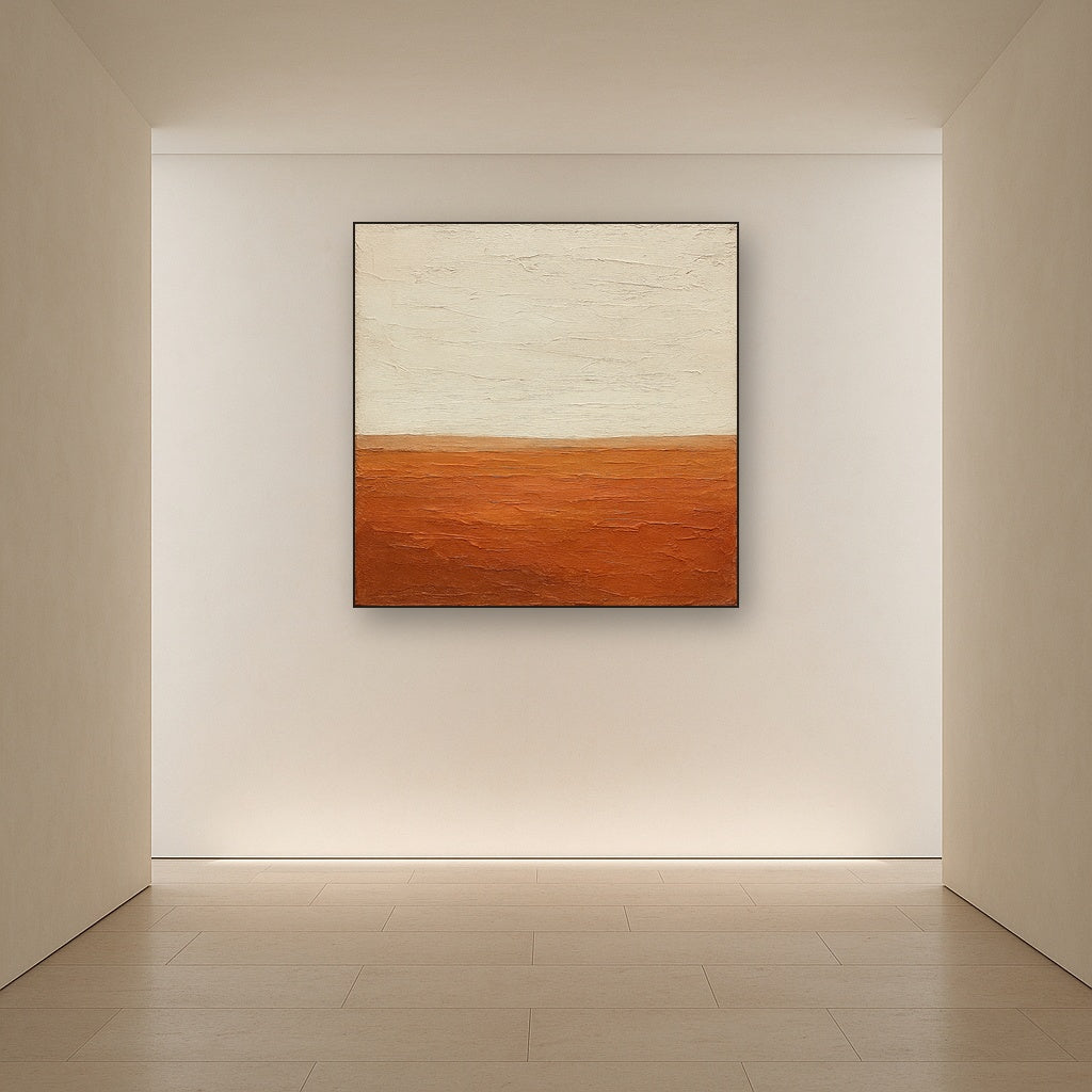 Earthen Terracotta Horizon Wabi-Sabi Oil Painting - Styled in Entryway Hallway
