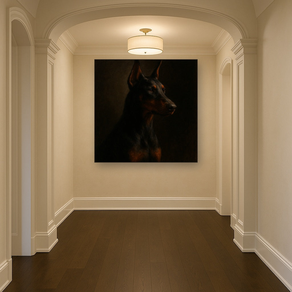 Alert Doberman Pinscher in Shadow & Light No. 9 Fine Art Oil Painting - View 5