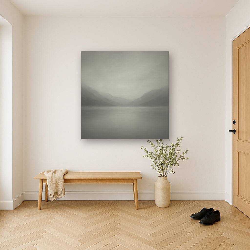 Misty Fjord Horizon in Monochromatic Slate No. 10 Oil Painting - View 5
