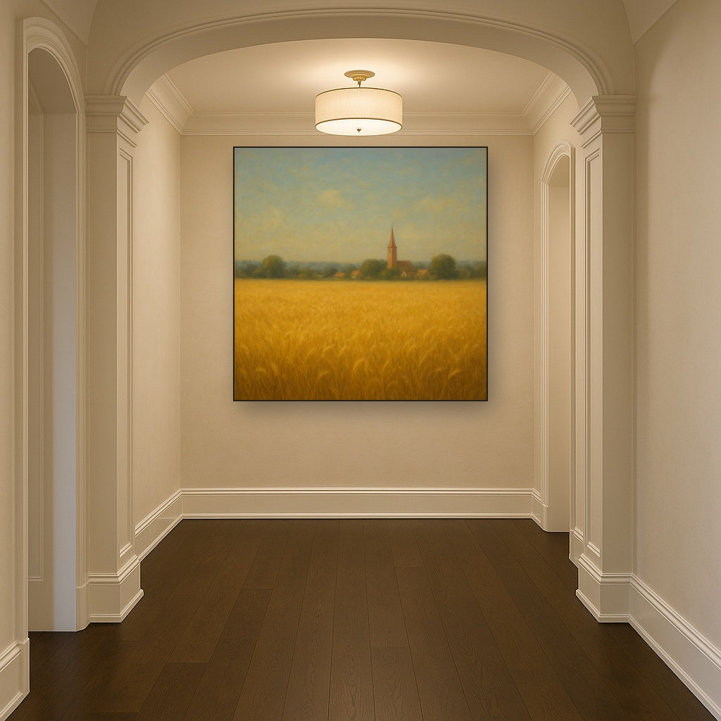 Sun-Drenched Wheatfield & Distant Village No. 4 Oil Painting - View 5