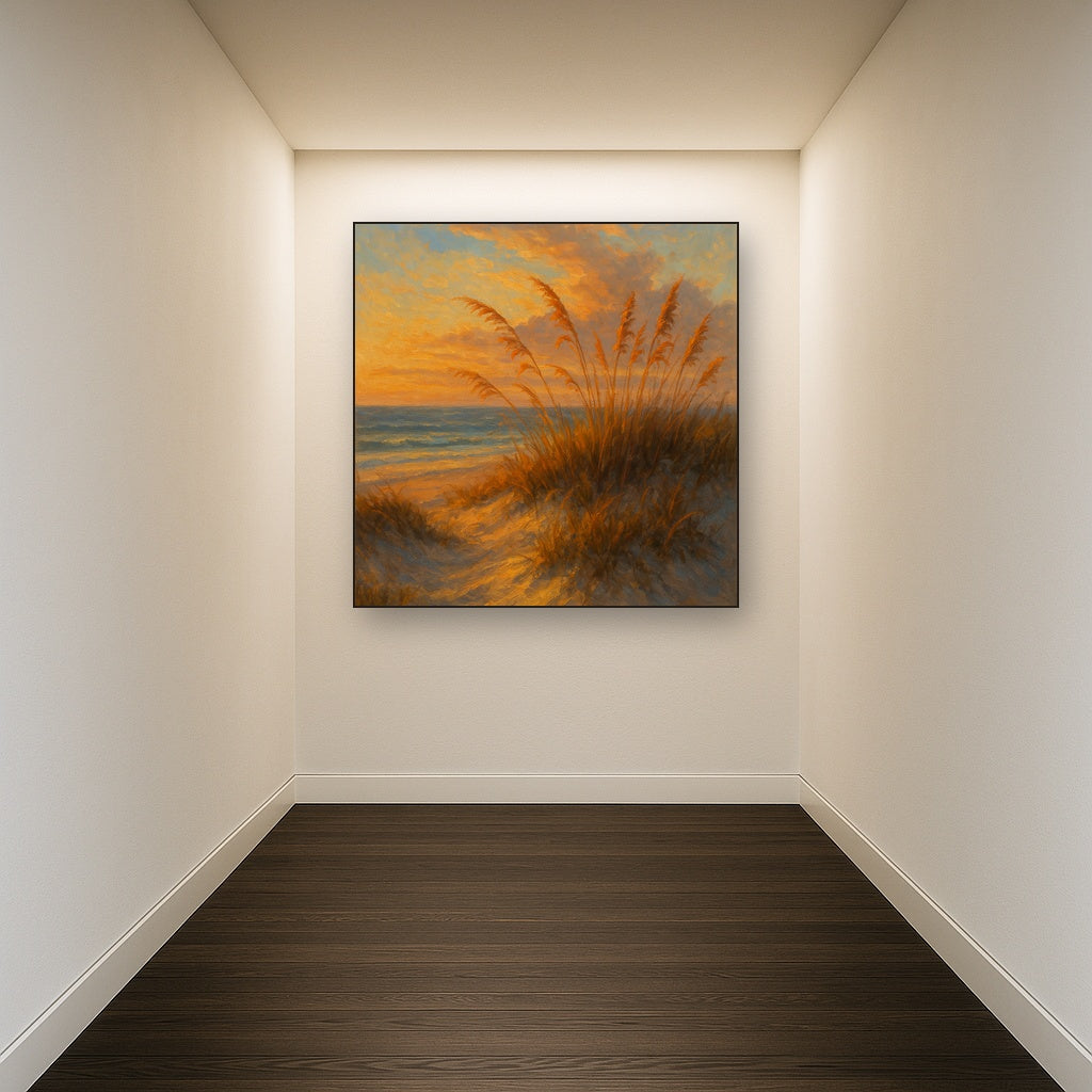 Golden Hour Coastal Dune Grasses Oil Painting - View 5