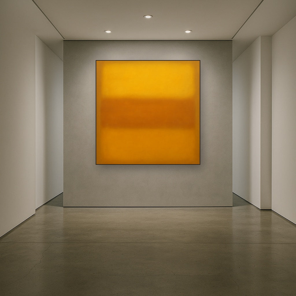 Warm Amber & Raw Sienna Sunset Meditation No. 30 Oil Painting Staged in Bright Entryway and Hallway Gallery Wall, Hand Painted Fine Art on Linen