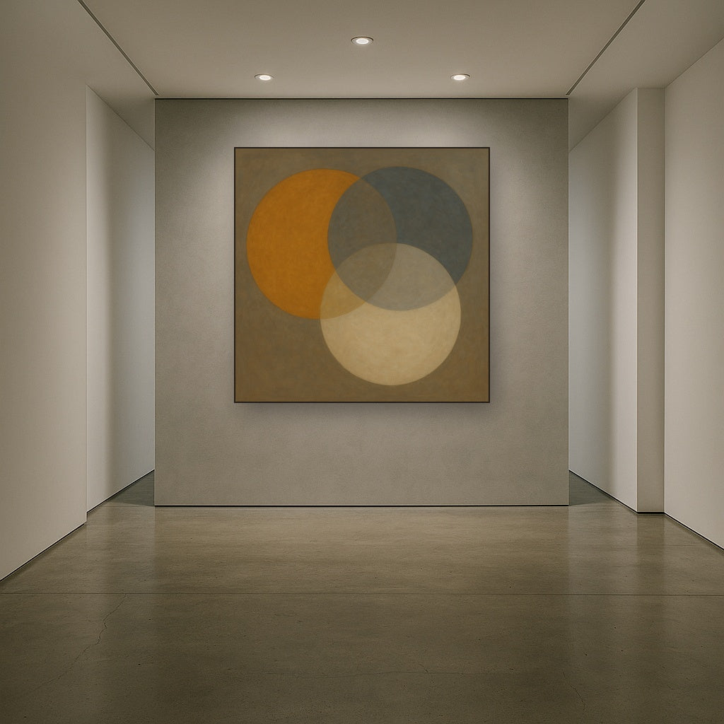 Intersecting Discs in Burnished Ochre & Slate No. 8 Fine Art Oil Painting - View 5