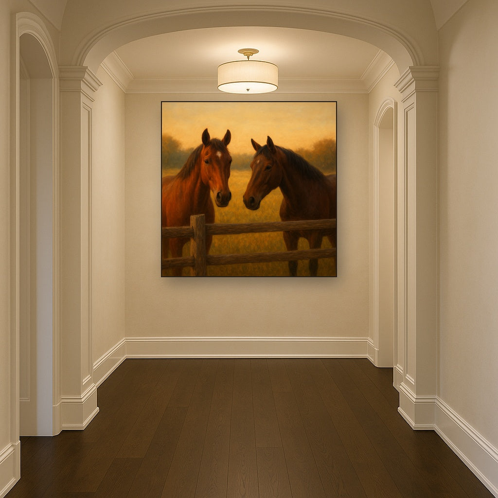 Two Horses at Rustic Post & Rail Fence No. 3 Oil Painting - View 5