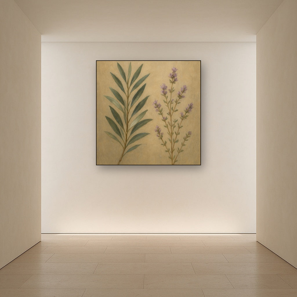 Olive Branches & Wild Thyme Botanical Study Fine Art Oil Painting - View 5