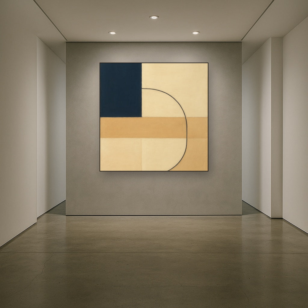 Navy & Warm Beige Geometric Line Balance No. 14 Fine Art Oil Painting - View 5