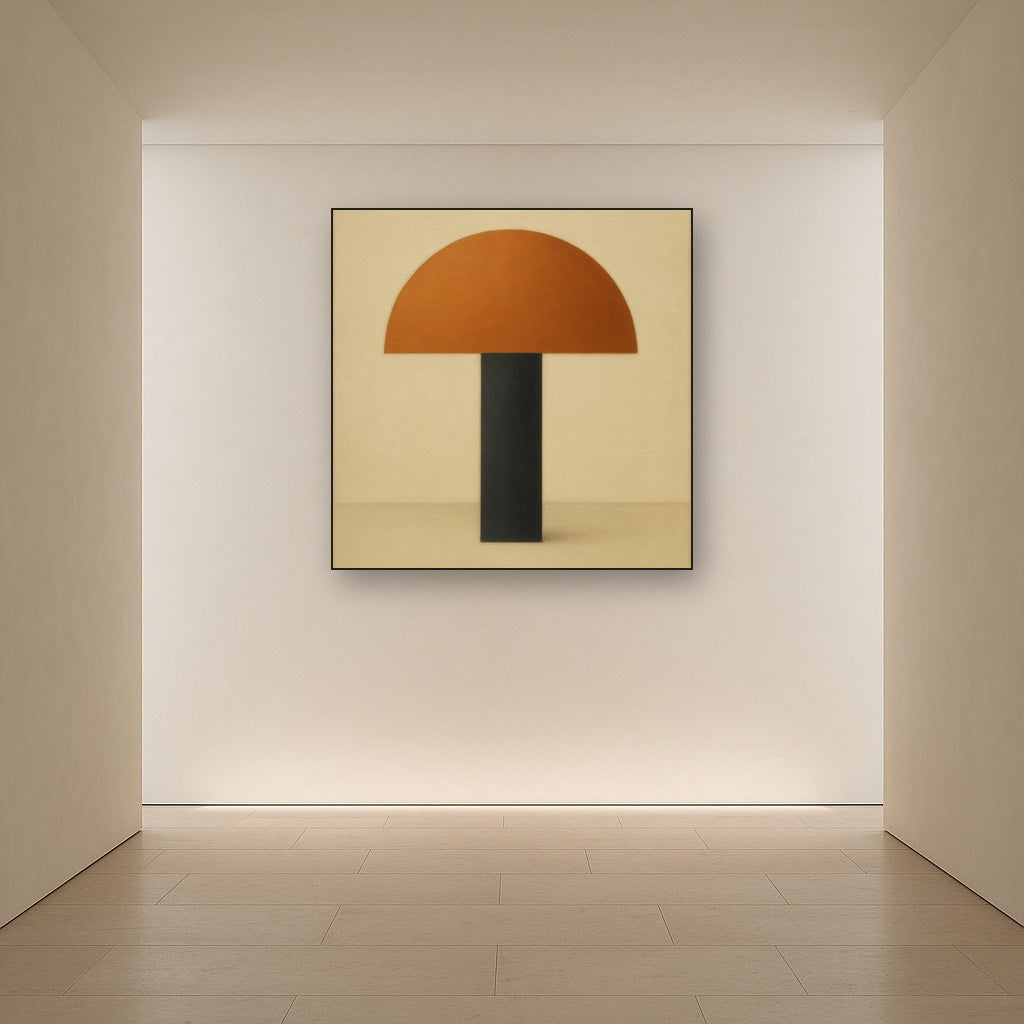 Semicircle Horizon & Minimalist Pillar No. 22 Oil Painting Staged in Bright Entryway and Hallway Gallery Wall, Hand Painted Fine Art on Linen