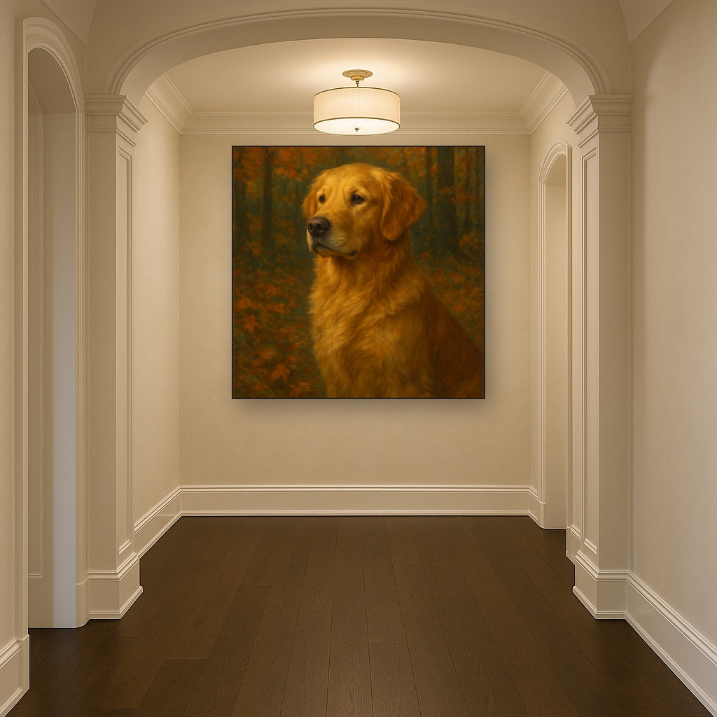 Noble Golden Retriever in Autumn Woods No. 2 Fine Art Oil Painting - View 5