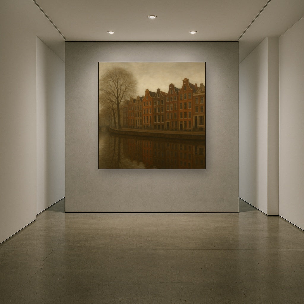 Amsterdam Canal Houses Under Overcast Sky No. 23 Oil Painting - View 5