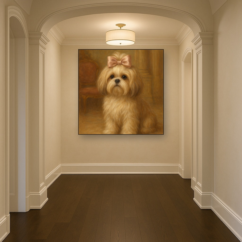 Sweet Shih Tzu with Silk Bow in Parlor No. 13 Fine Art Oil Painting - View 5