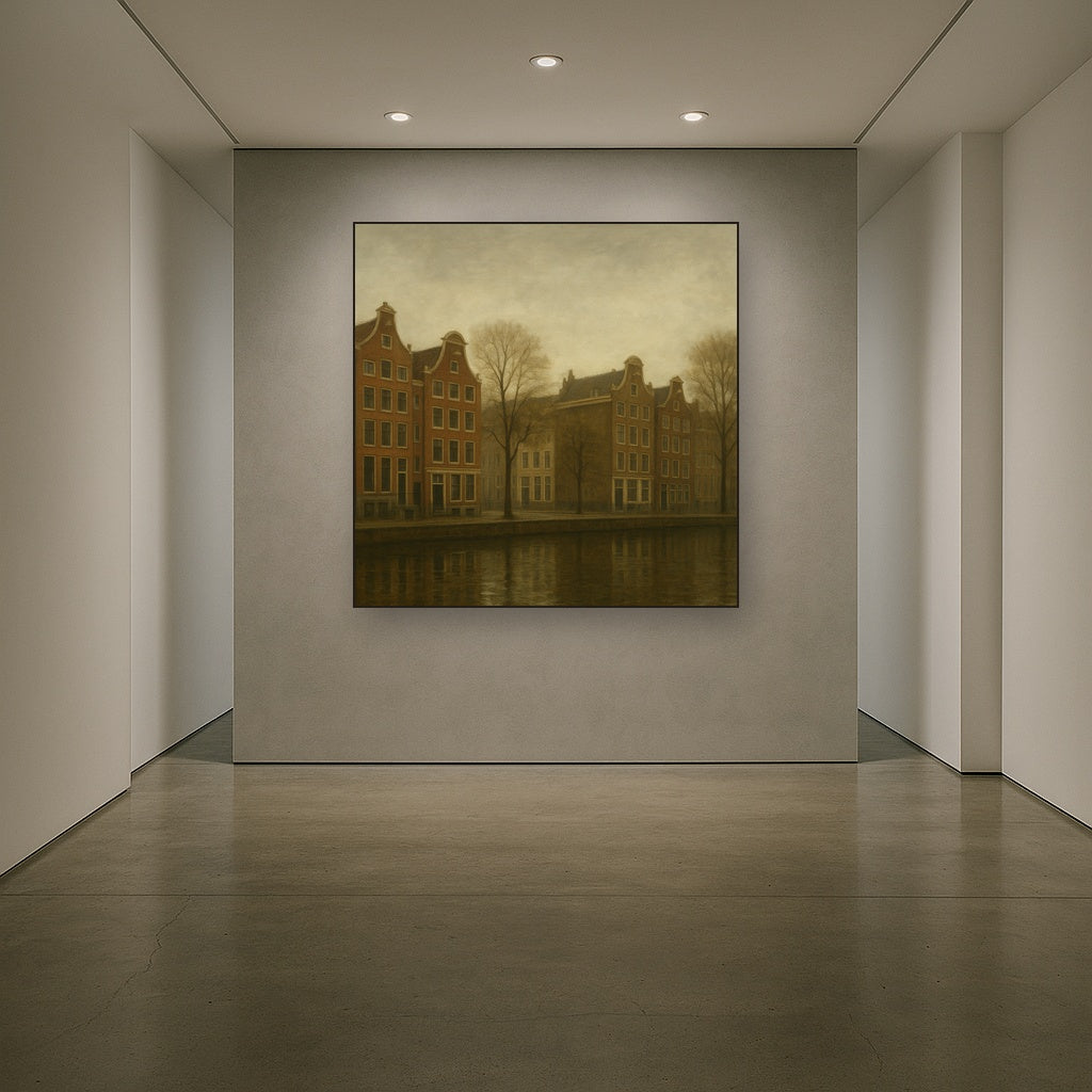 Amsterdam Canal Houses Under Overcast Sky No. 16 Oil Painting - View 5