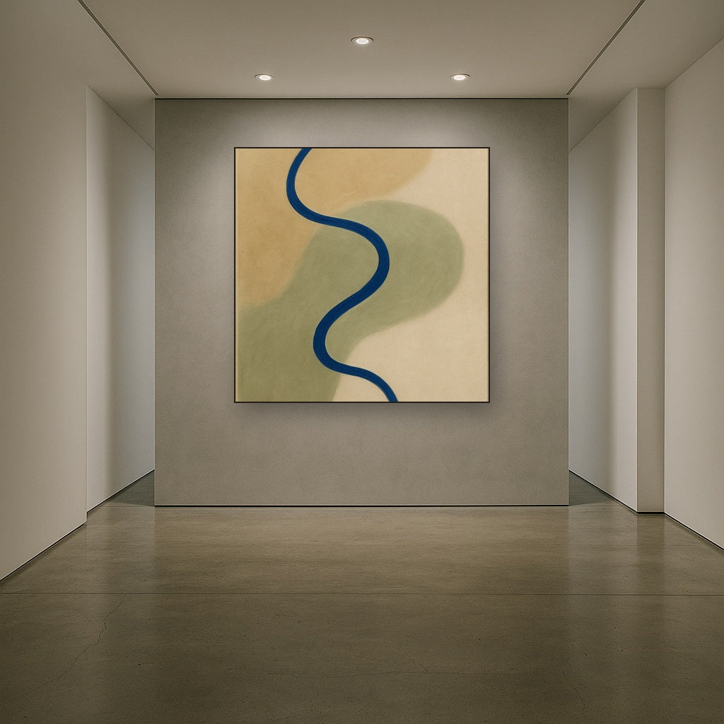 Cobalt Blue & Pale Oat Contour No. 8 - Modern Fine Art Oil Painting - View 5