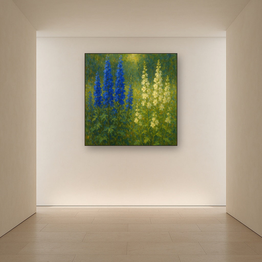 Wild Blue Delphiniums & White Larkspur Garden No. 2 Fine Art Oil Painting - View 5