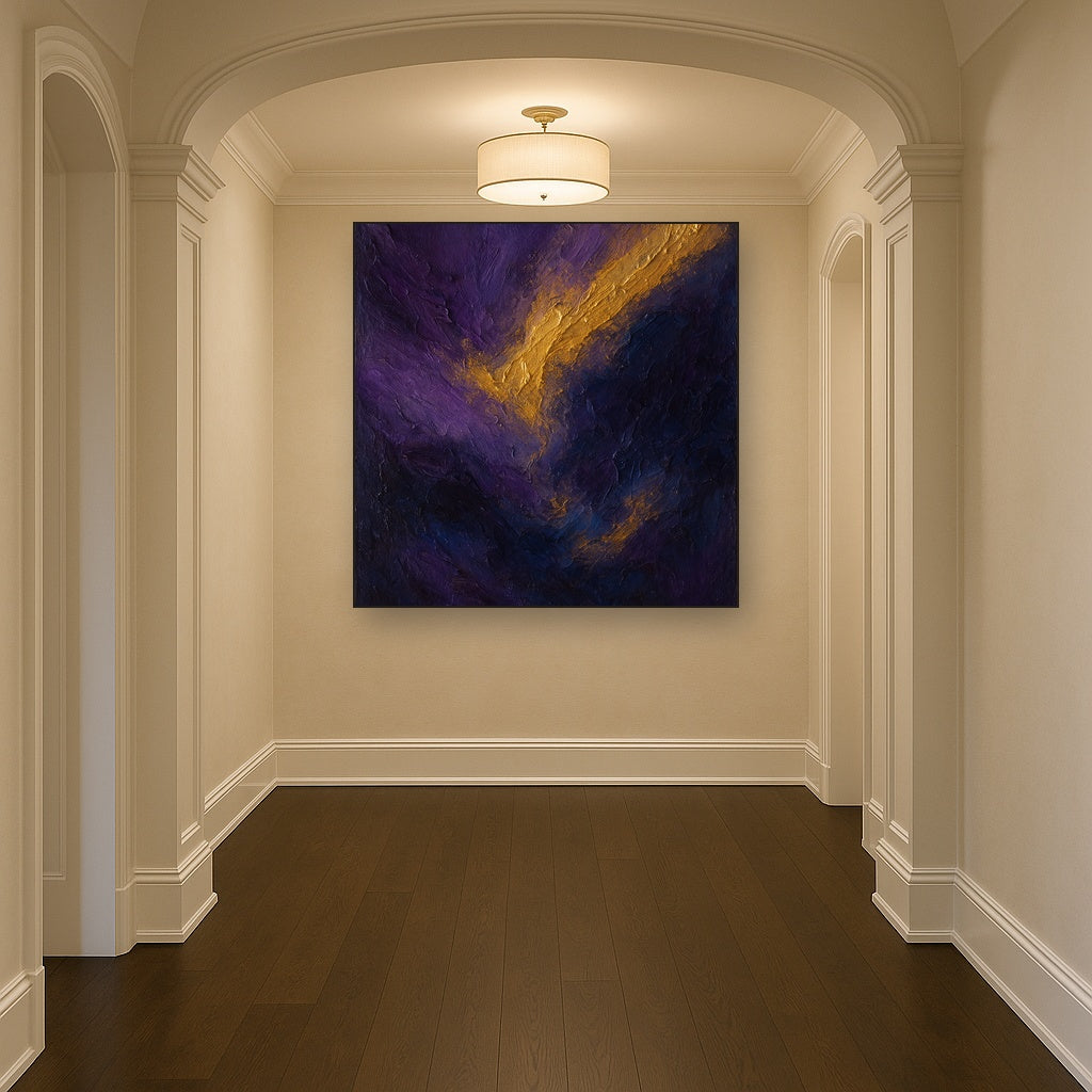 Amethyst Shadow & Celestial Gold No. 2 Oil Painting - Styled in Entryway Hallway