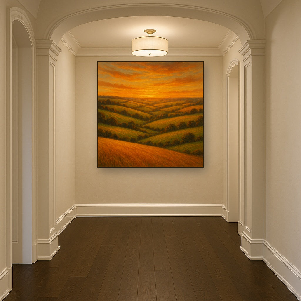 Rolling Pastoral Hills in Warm Golden Sunset No. 6 Fine Art Oil Painting - View 5