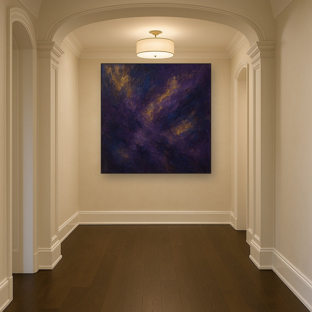 Amethyst Shadow & Celestial Gold No. 4 Oil Painting - Styled in Entryway Hallway
