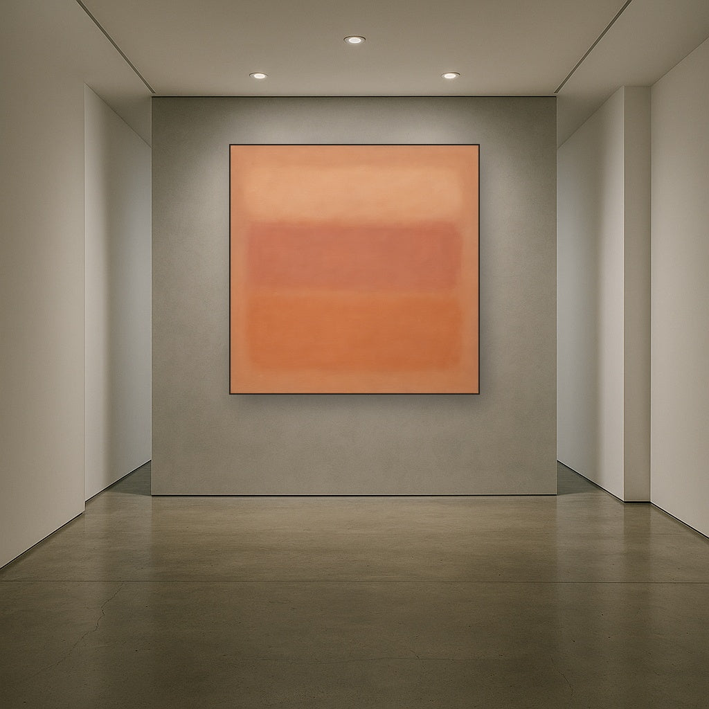 Blush Rose & Dusky Terracotta Ambient Glow No. 16 Oil Painting Staged in Bright Entryway and Hallway Gallery Wall, Hand Painted Fine Art on Linen