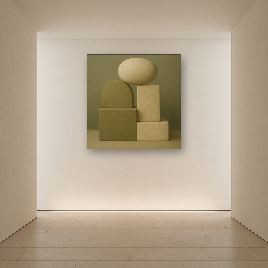 Muted Olive & Sandstone Geometric Balance No. 7 Oil Painting - View 5