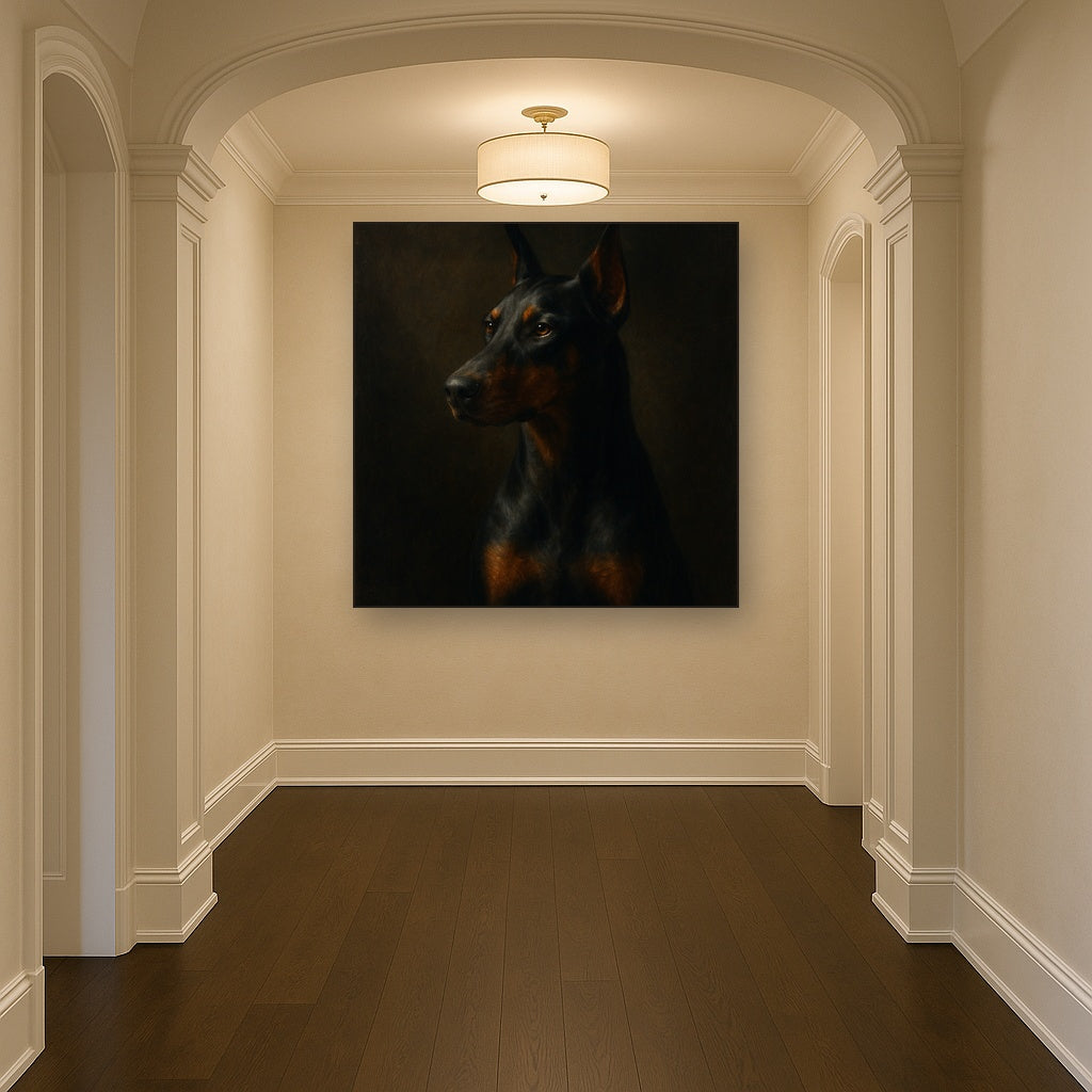 Alert Doberman Pinscher in Shadow & Light No. 16 Fine Art Oil Painting - View 5
