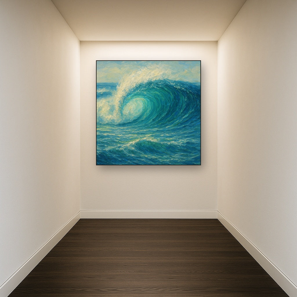 Surging Barrel Wave Coastal Oil Painting - View 5