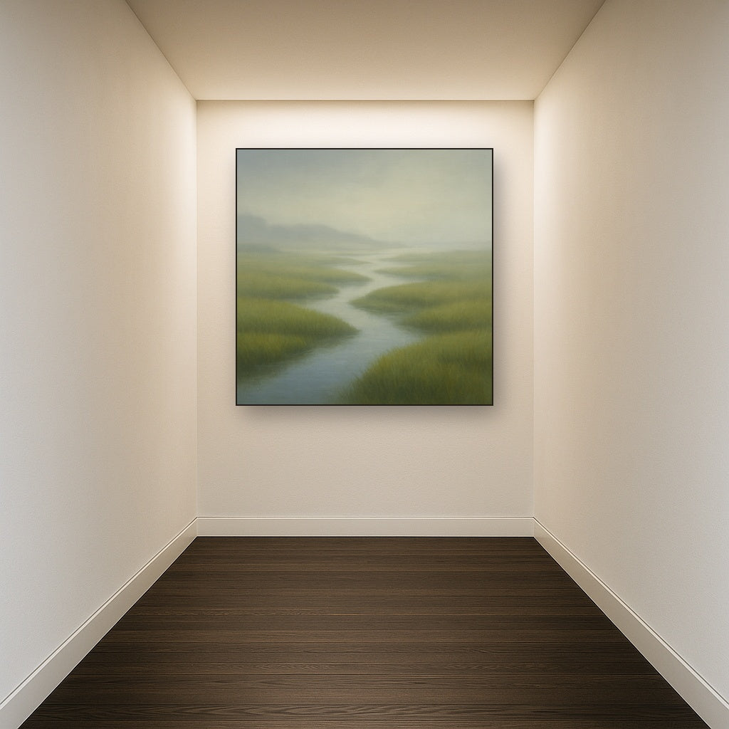 Morning Fog over Cape Cod Tidal Marsh Oil Painting - View 5