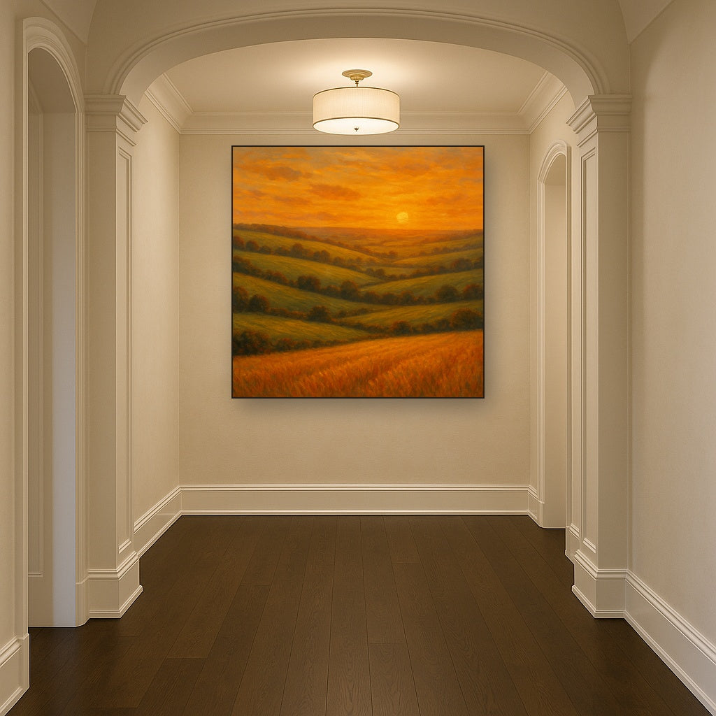 Rolling Pastoral Hills in Warm Golden Sunset No. 9 Fine Art Oil Painting - View 5