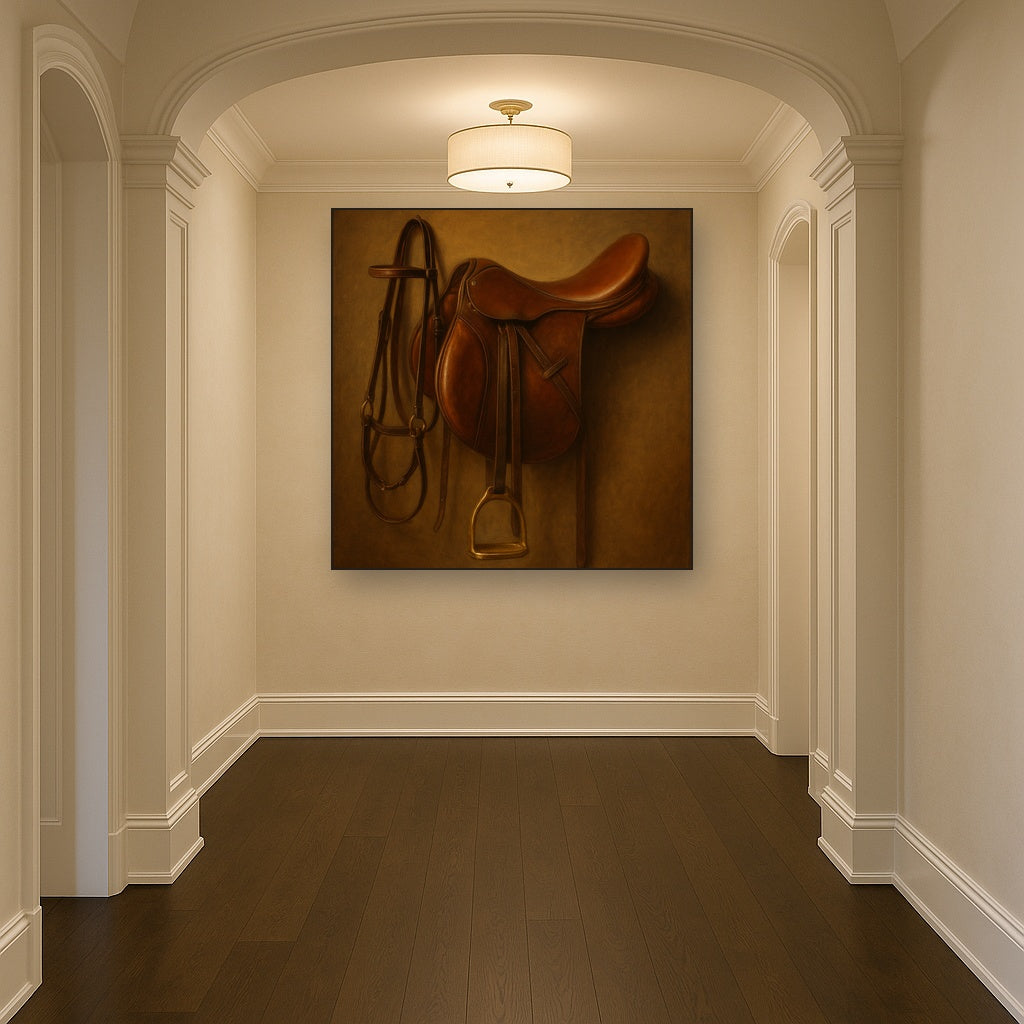 Vintage Bridle & Polished Leather Saddle No. 9 Oil Painting - View 5