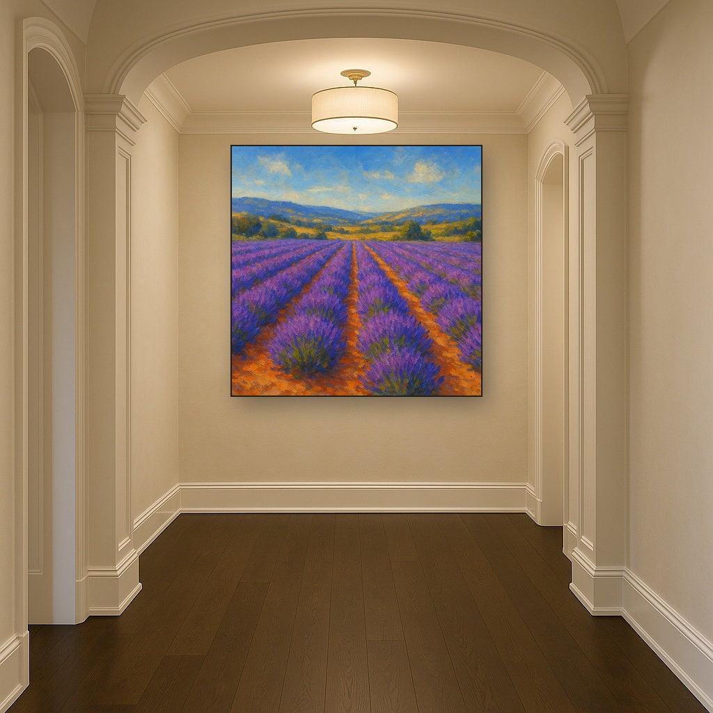 Sun-Drenched Lavender Field in Provence Vista No. 5 Fine Art Oil Painting - View 5
