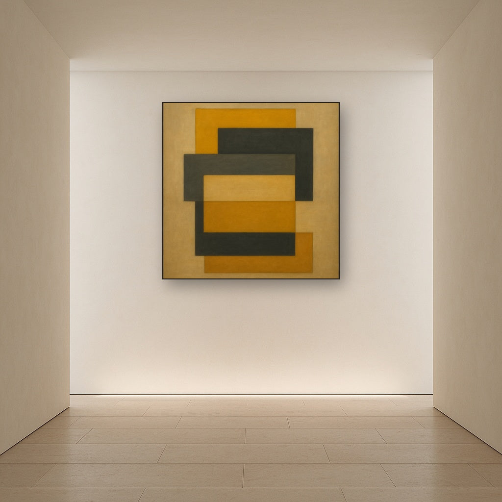 Stacked Horizon Blocks in Mustard & Charcoal No. 8 Oil Painting - View 5