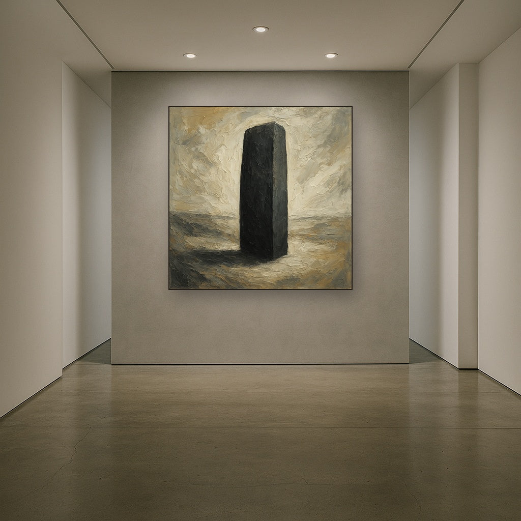 Monolith in Charcoal & Bone Abstract Oil Painting - View 5