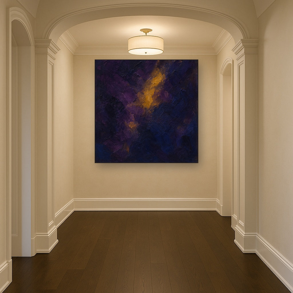 Amethyst Shadow & Celestial Gold No. 3 Oil Painting - Styled in Entryway Hallway