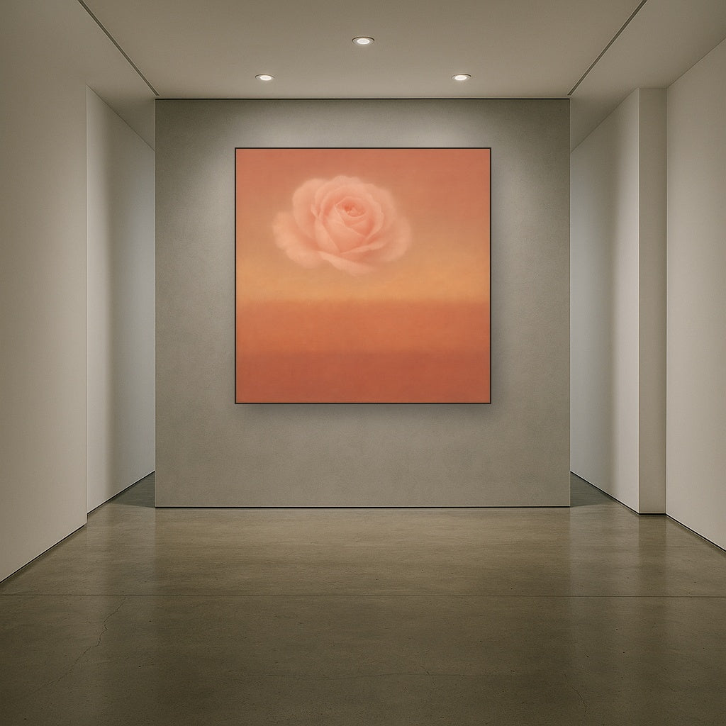 Blush Rose & Dusky Terracotta Ambient Glow No. 13 Oil Painting Staged in Bright Entryway and Hallway Gallery Wall, Hand Painted Fine Art on Linen