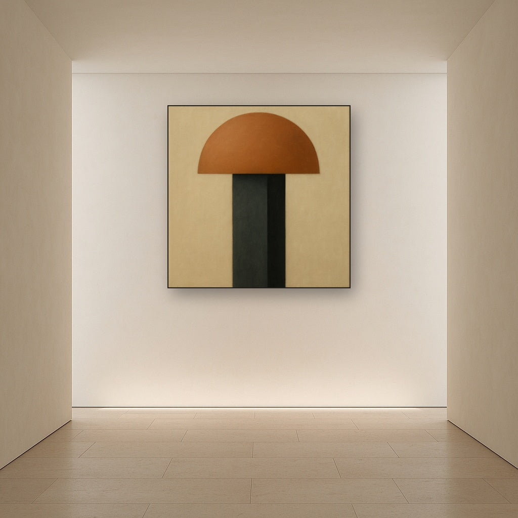 Semicircle Horizon & Minimalist Pillar No. 6 Oil Painting Staged in Bright Entryway and Hallway Gallery Wall, Hand Painted Fine Art on Linen