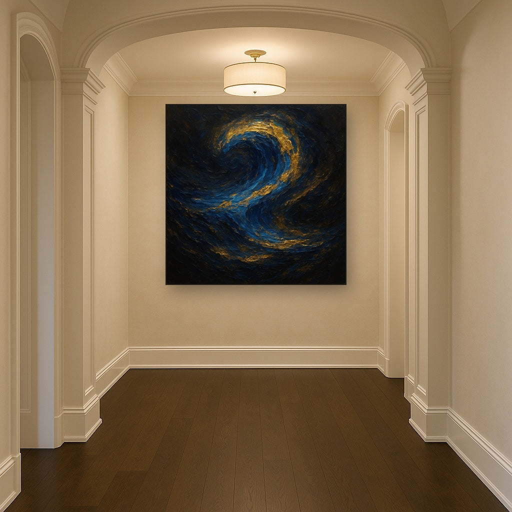 Imperial Sapphire & Midnight Wave No. 5 Oil Painting - Styled in Entryway Hallway