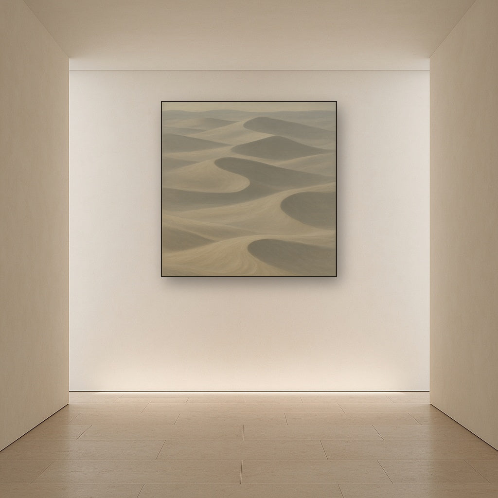 Monochrome Sand Dune Contours & Pale Slate No. 18 Oil Painting Staged in Bright Entryway and Hallway Gallery Wall, Hand Painted Fine Art on Linen