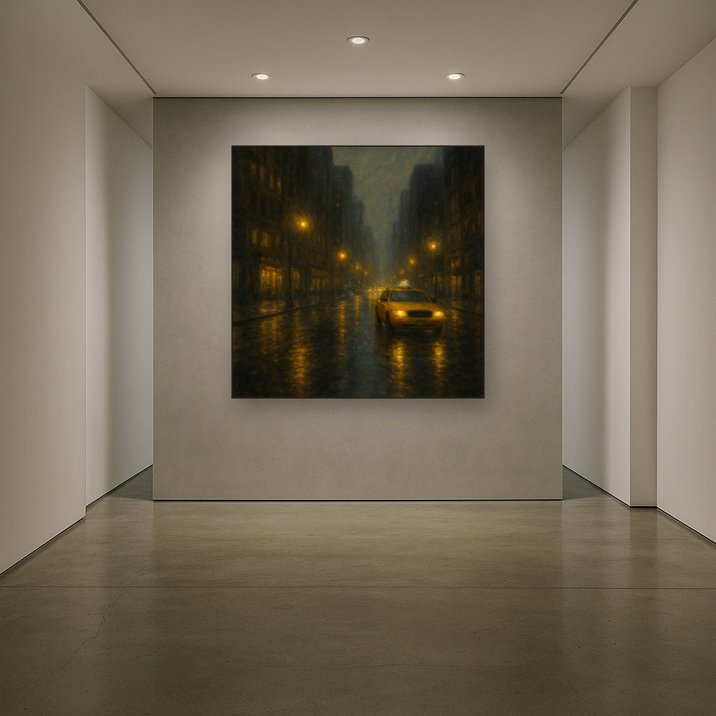 Rain-Drenched Manhattan Avenue Lights No. 27 Oil Painting - View 5