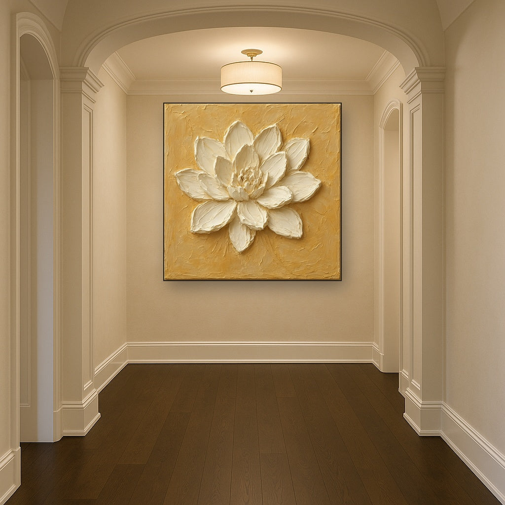 Sculptural White Petals Heavy Impasto Oil Painting - View 5