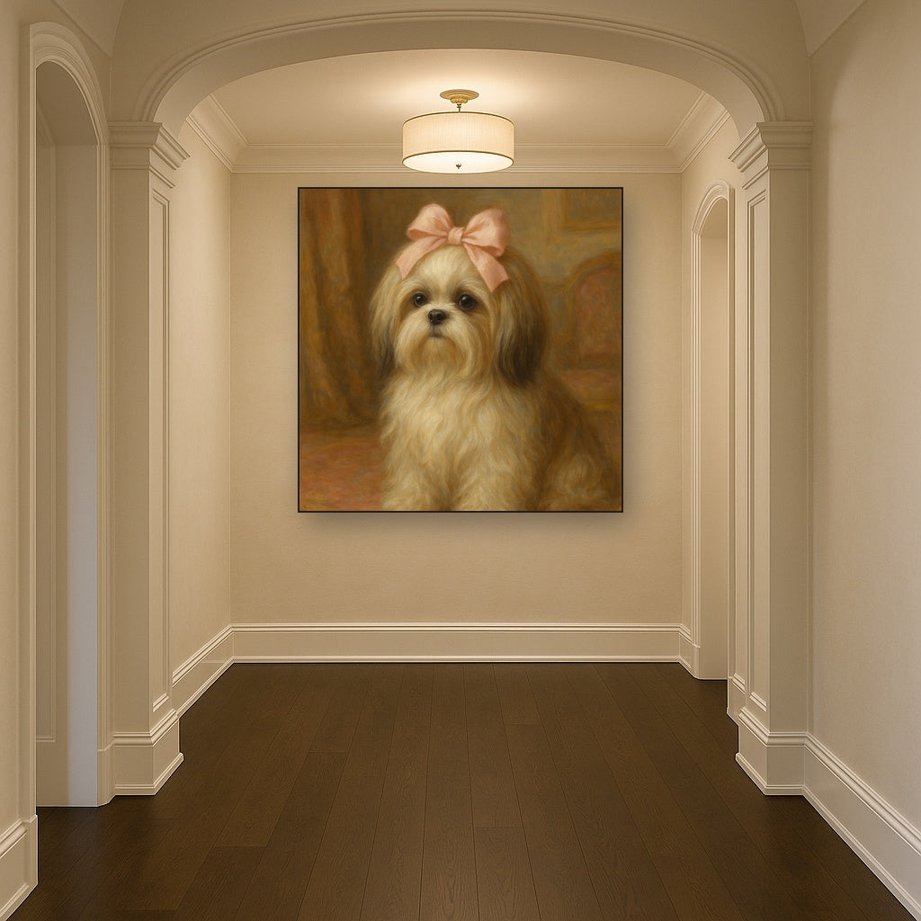 Sweet Shih Tzu with Silk Bow in Parlor No. 6 Fine Art Oil Painting - View 5