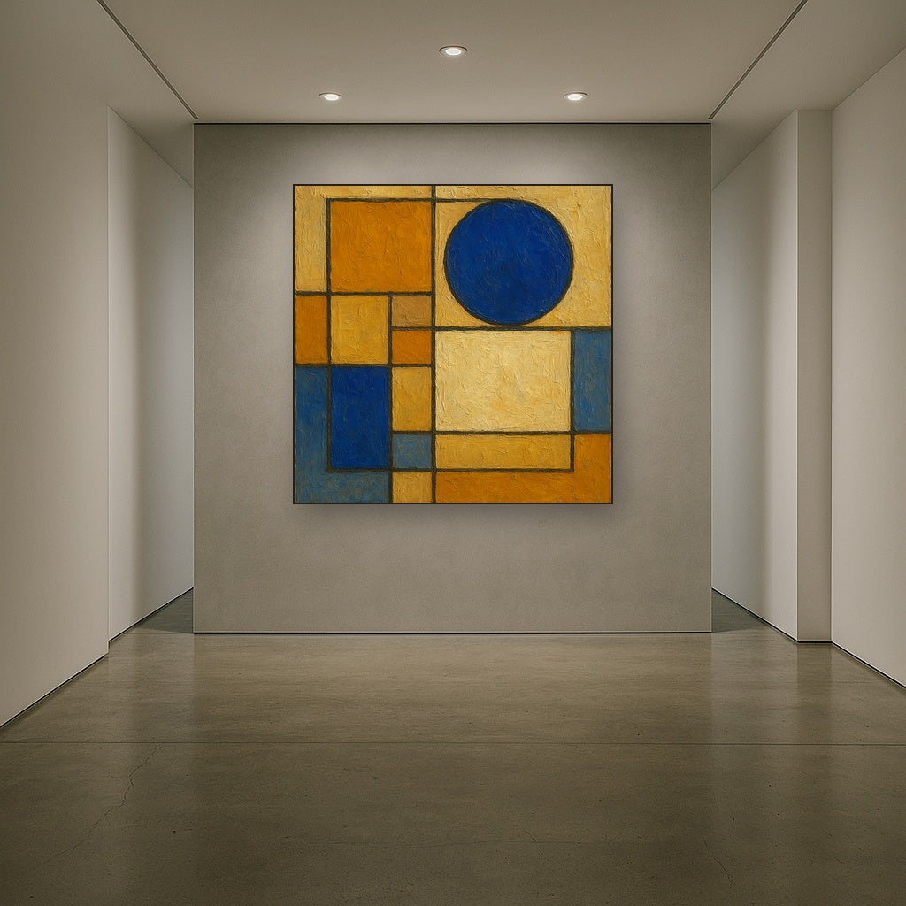 Bauhaus Geometric Balance No. 1 Oil Painting - Styled in Entryway Hallway
