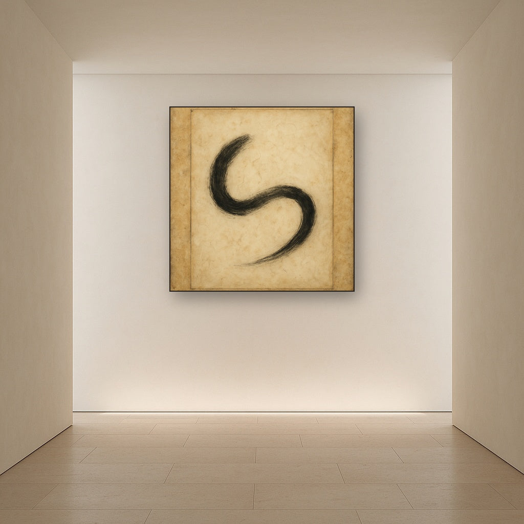 Aged Rice Paper & Charcoal Calligraphic Balance No. 30 Oil Painting - View 5